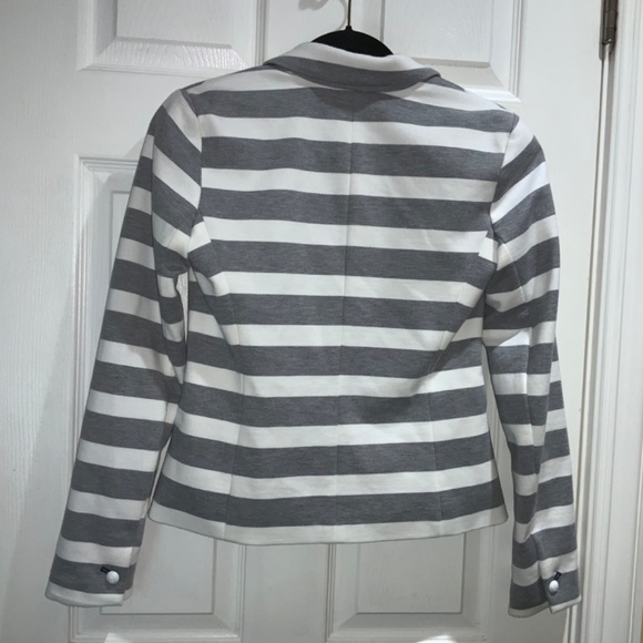 The Academy Blazer heather gray stripe Sz 2 decorative buttons double button - Picture 4 of 6